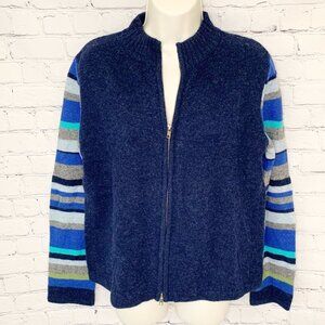 EXPRESS JEANS LAMBSWOOL ZIP STRIPE SLEEVE SWEATER - LARGE